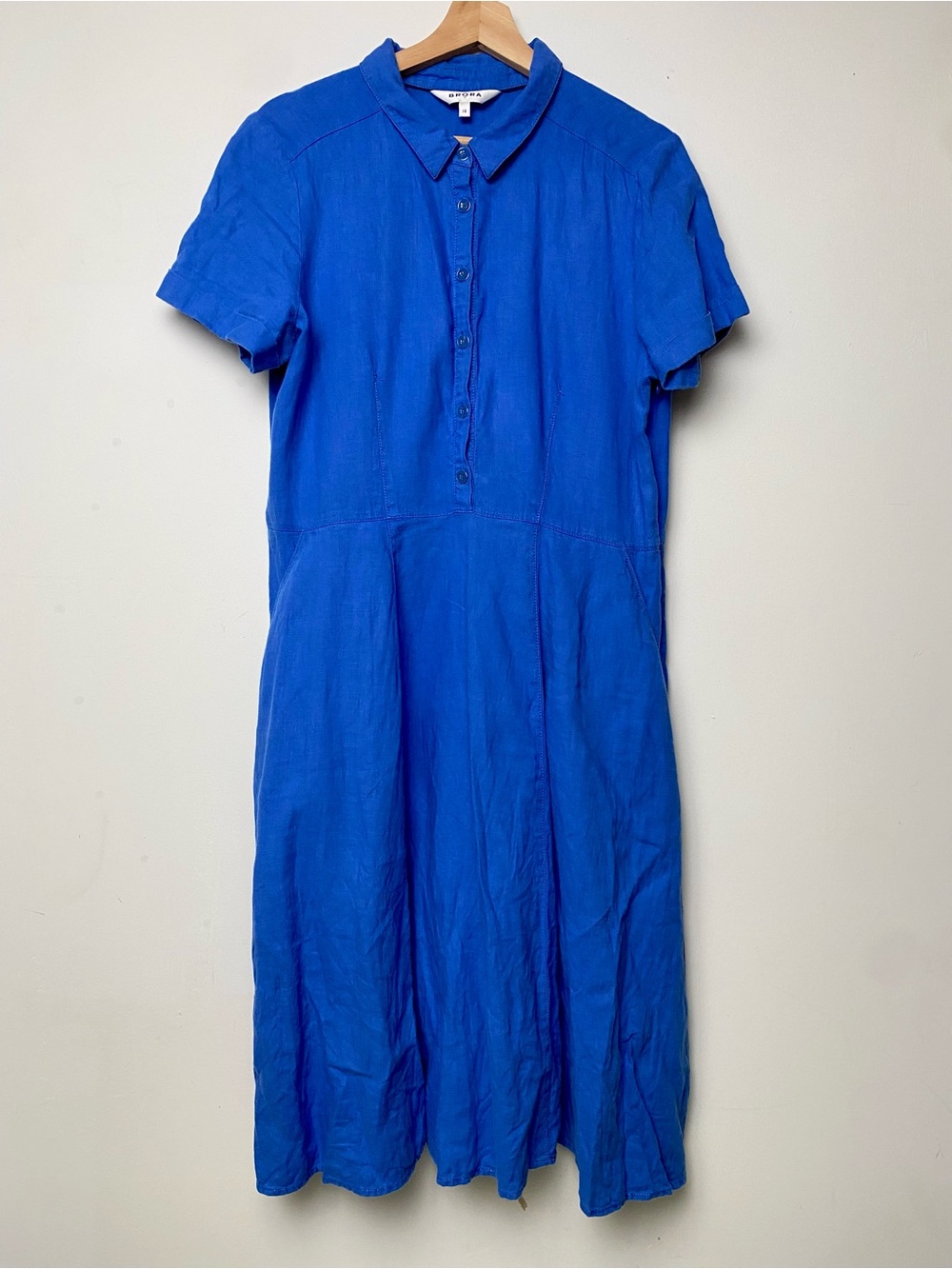 Cobalt Linen Button-Front Midi Dress